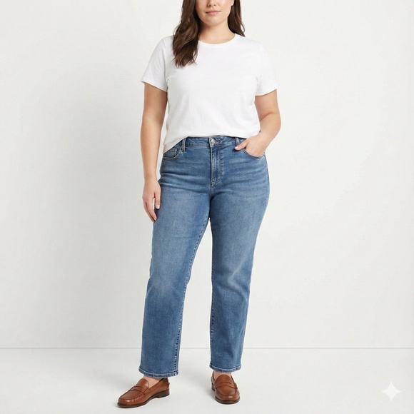 NYDJ Marilyn Straight 5 Pocket Medium Wash Jeans Size 18P - Picture 1 of 10